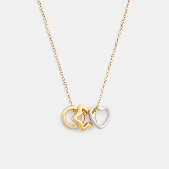 NWT COACH Star Heart Rondell Necklace Silver Gold CY095 $128 - Picture 1 of 6